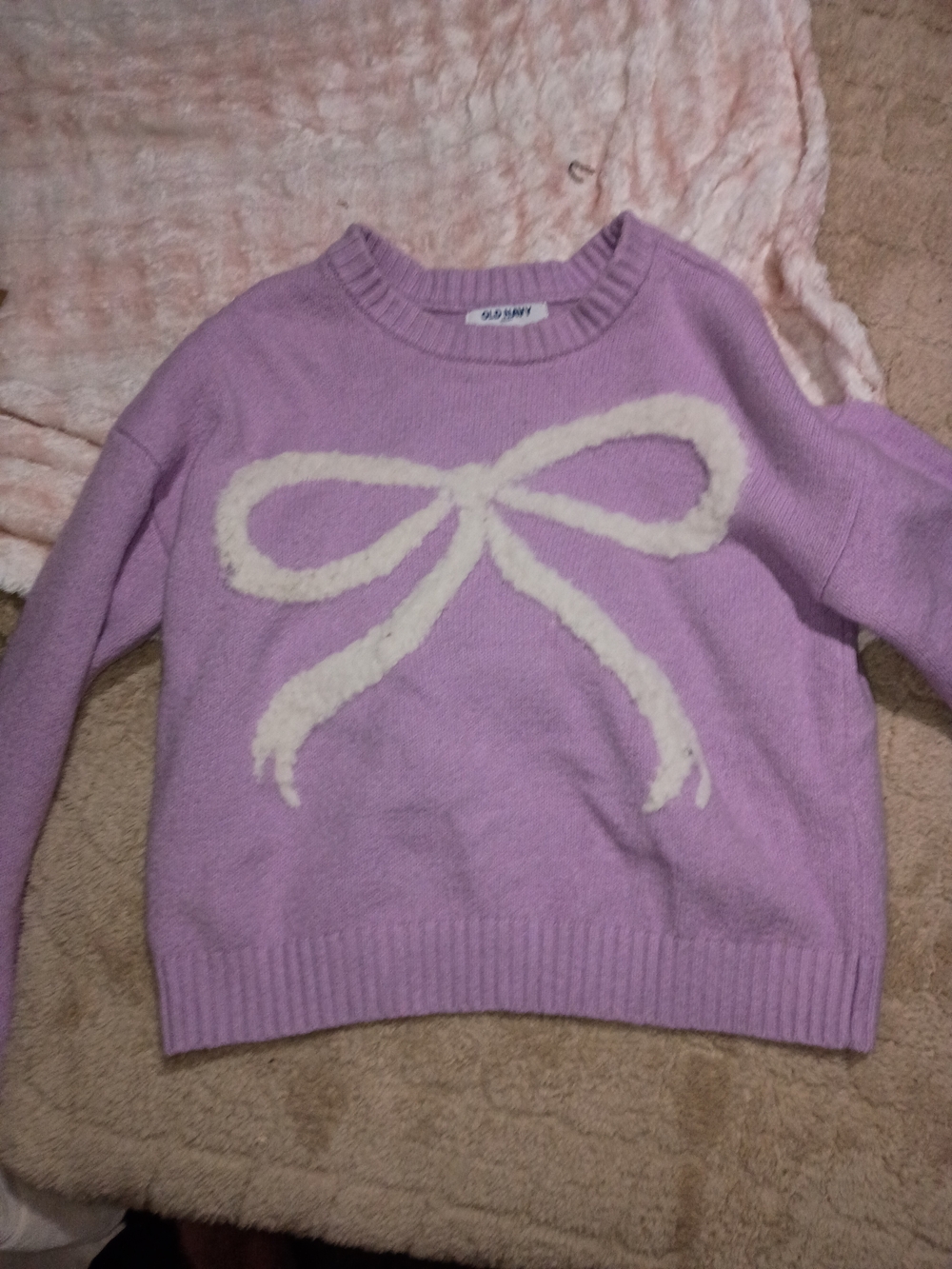 Old Navy Lilac Crewneck Sweater with Cream Bow